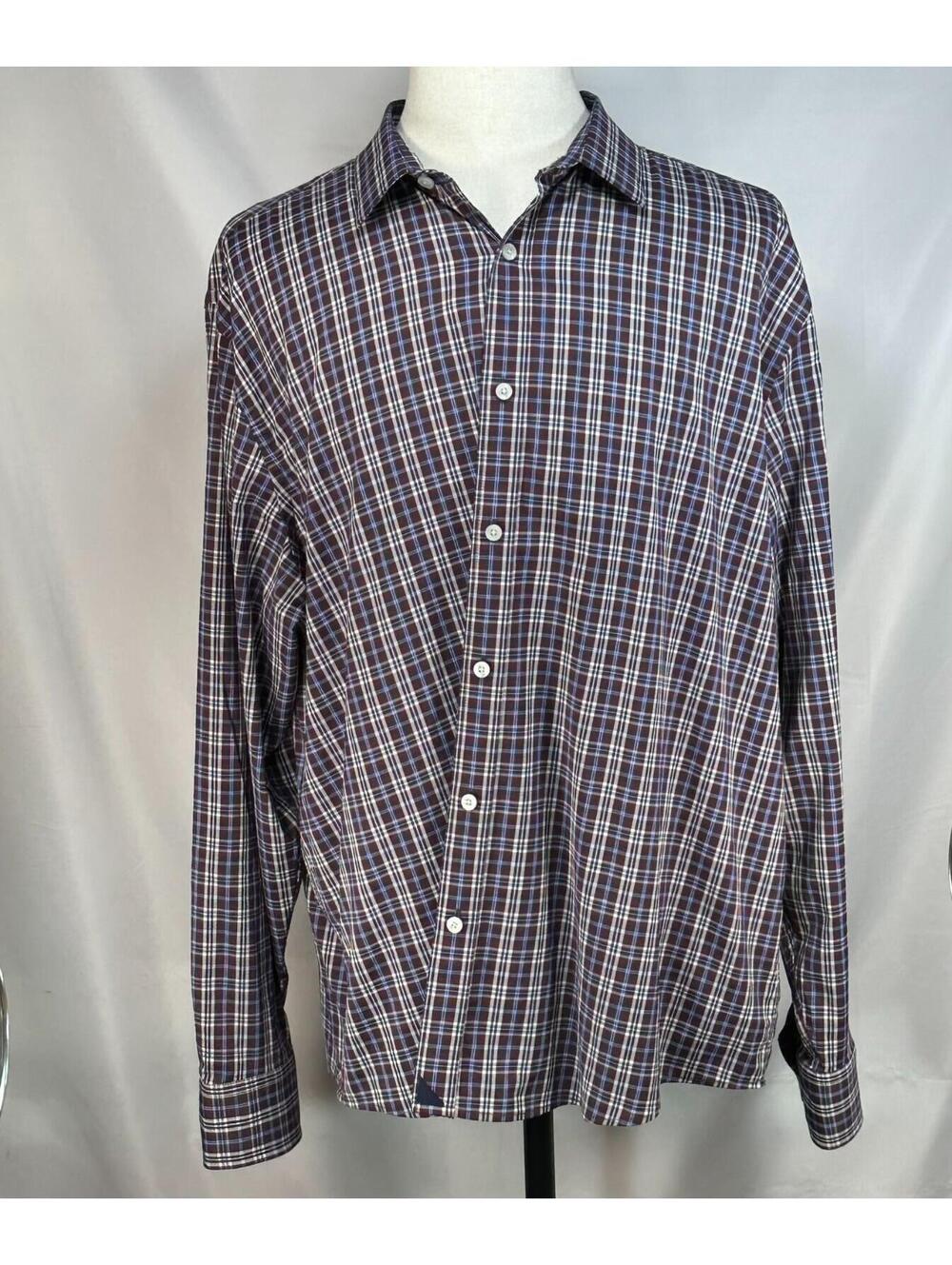 Untuckit Plaid Nylon/Spandex Button Up Shirt Red Mens 3XL